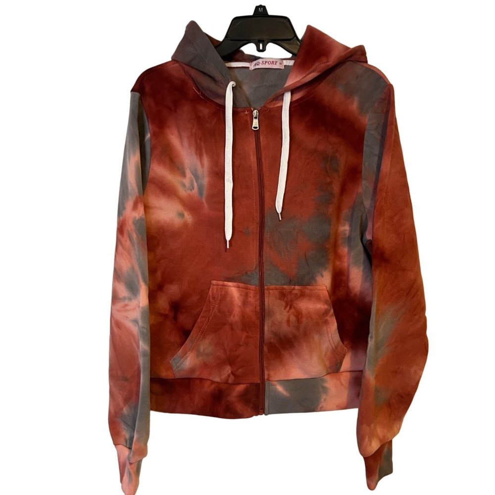 AQ Sport Hoodie Jacket Womens 1X Tie Dye Multicolor Fleece Pockets Soft